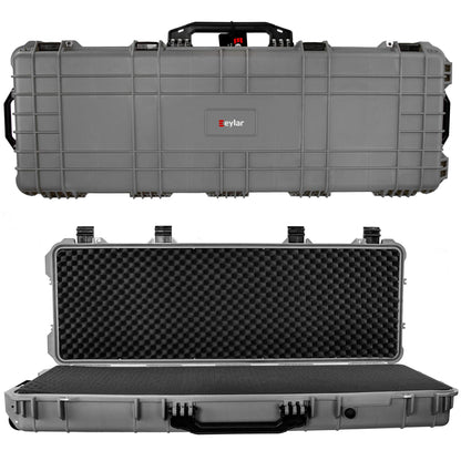 Eylar 53" Inch Protective Roller Rifle Hard Case with Foam, Waterproof & Crushproof, Two Rifles Or Multiple Guns, Pressure Valve with Lockable Fittings Gray (Gray)