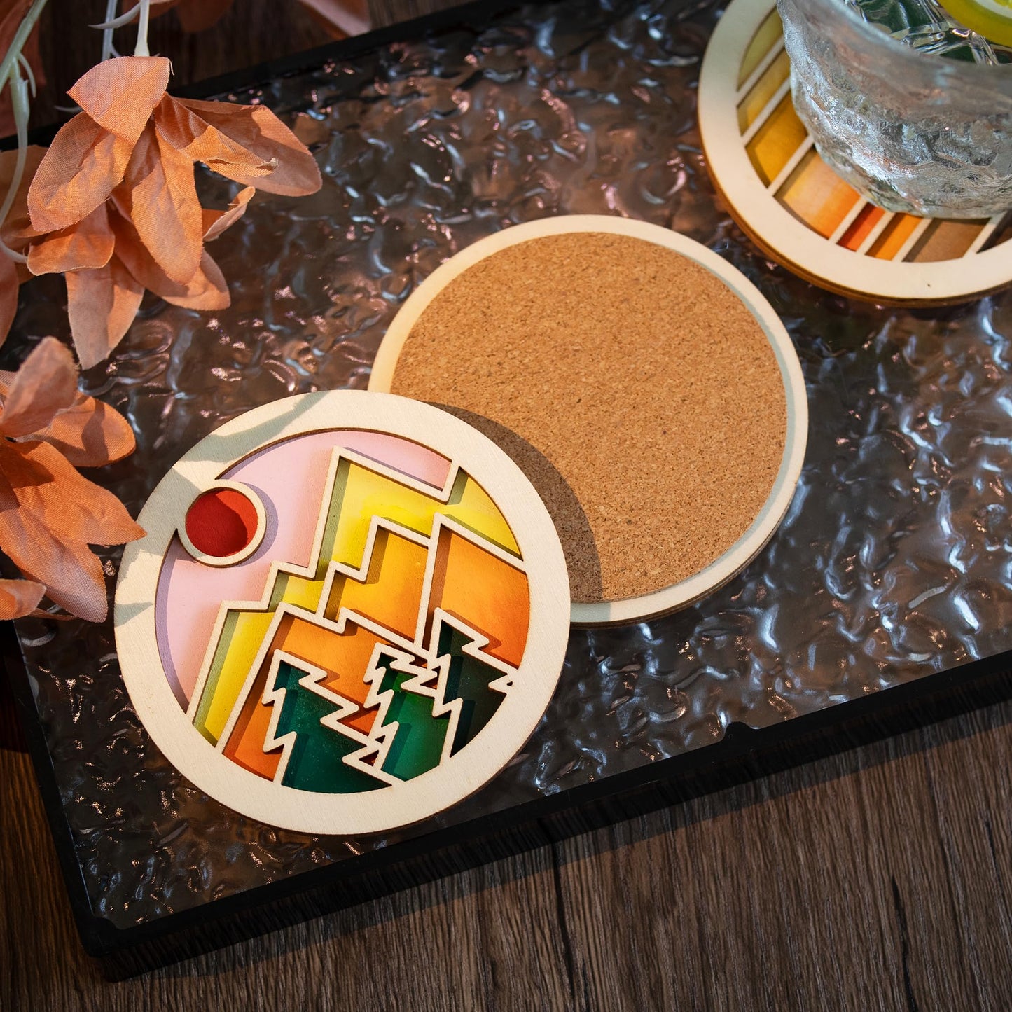 Temlum Wooden Coasters Painting Kit, Paint You Own Coaster Wooden Painting Craft Kit for Adults and Beginners Art Craft Supplies (Landscape)