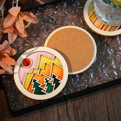 Temlum Wooden Coasters Painting Kit, Paint You Own Coaster Wooden Painting Craft Kit for Adults and Beginners Art Craft Supplies (Landscape)