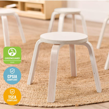 ECR4Kids Bentwood Stackable Stools, 12in Seat Height, Classroom Furniture, White Wash, 6-Piece