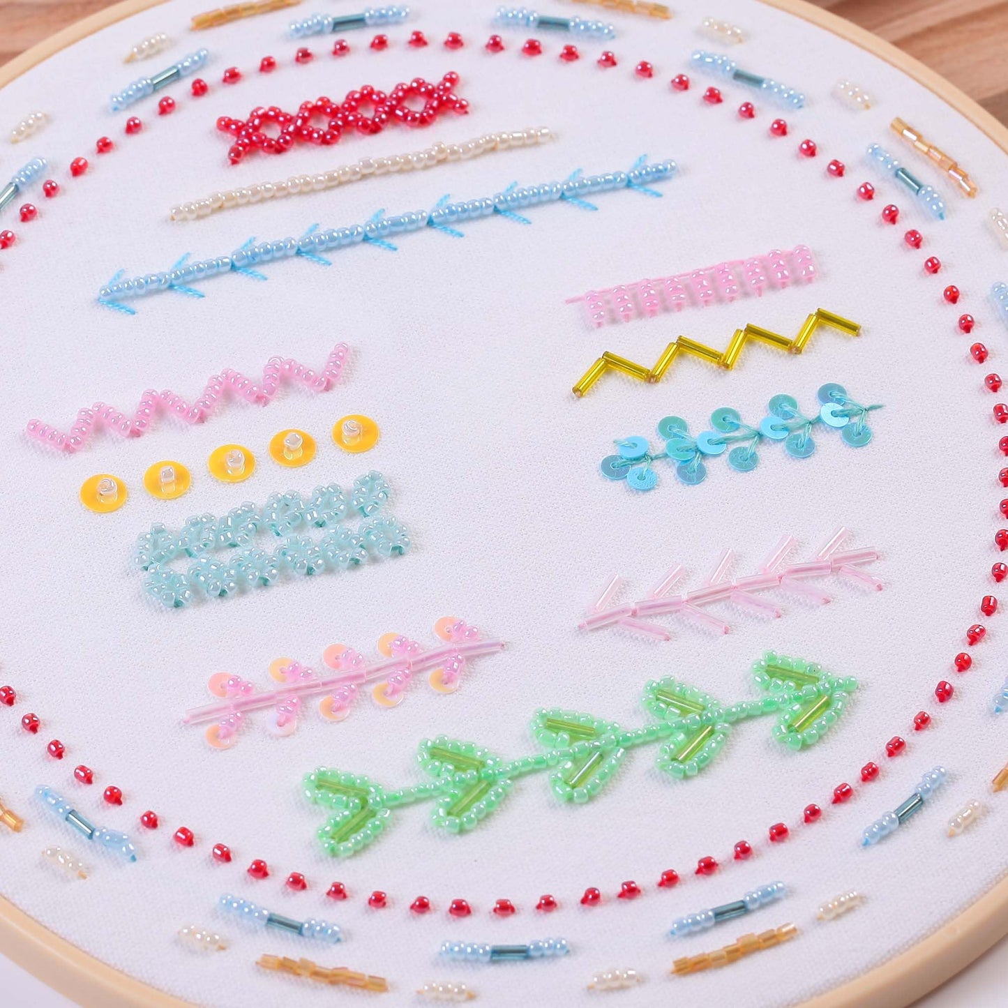 Harimau Bead Embroidery Starter Kit for Beginners (3 Sets) – Basic Flower Stitches, Includes Embroidery Hoop, Diagrams & Step-by-Step Video Tutorials – Gift for Craft Lovers