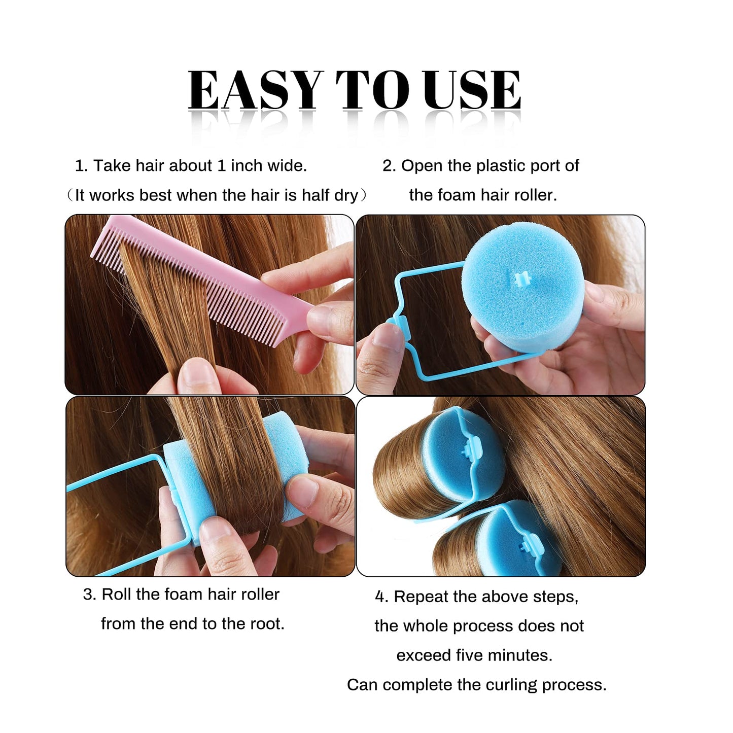 BEAUTIYAND Jumbo Foam Sponge Hair Roller Soft Sleeping rollers Curvy Wavy Hairstyle Curling Hair Styling Tools 24 Pieces Use For Long Hair Short Hair Ladies And Children 2"X2.75" (Pink)