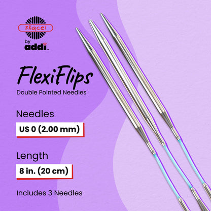skacel by addi Flexiflips Basic Double Pointed Knitting Needles, 8 Inch (20 cm) Plated Brass Tips with Flexible Nylon Cord, 2.75 mm
