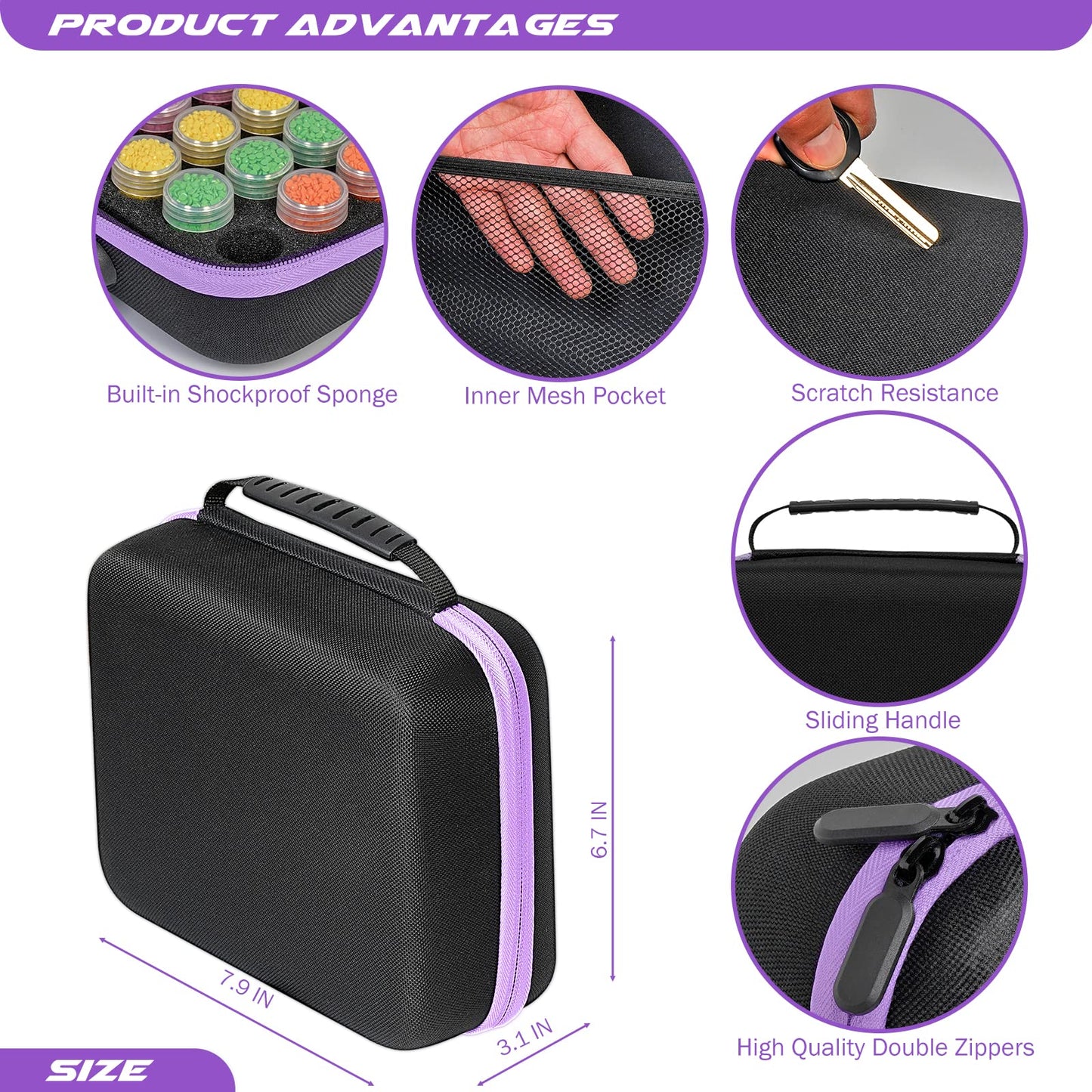 MoeeBtee Diamond Painting Storage Containers, 30 Slots Diamond Painting Accessories with Tools for Diamond Art Organizer Craft Jewelry Beads Storage Case - Purple