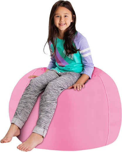 Posh Stuffable Kids Stuffed Animal Storage Bean Bag Chair Cover - Large 38" Solid Pink Toy Organizer for Children