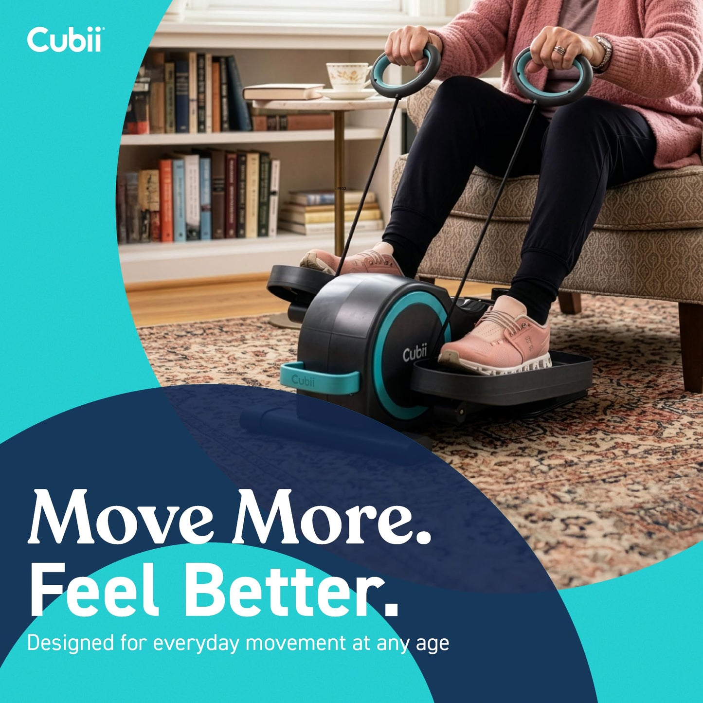 Cubii Total Body Under Desk Elliptical Bike with Built-in Upper Body Resistance Bands | Seated Exercise Machine - Arms + Legs Workout for Seniors & All Ages, 12 Resistance Levels, LCD Display
