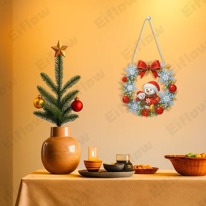Eiflow Christmas Diamond Art Hanging Kit for Adults, DIY Diamonds Painting Door Hanger Board Kit, Special Crystal Diamond Art Painting Pendant Ornament (Wreath Snowman)