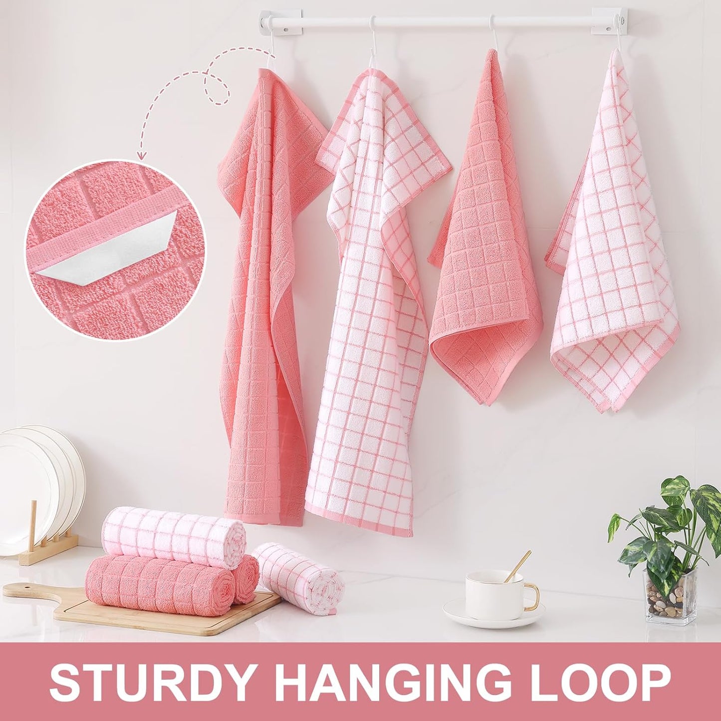 16"x 28", 390 6 Pack Homaxy Premium Cotton Kitchen Towels Large Natural Ring Spun GSM Dish Towels, Super Absorbent