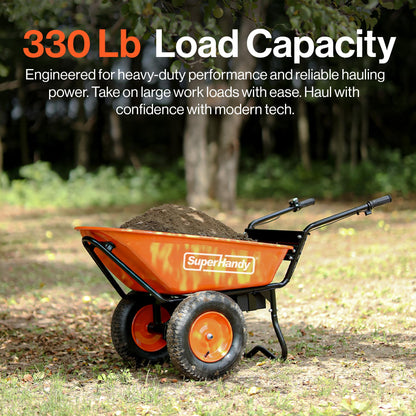 SuperHandy Electric Wheelbarrow – 48V Li-Ion Battery,330 lbs (150 kg) Capacity, 85L Steel Powder Coated Tub, Material & Debris Hauler Utility Cart