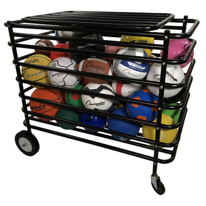 Champion Sports Ultimate Lockable Ball Locker – Heavy Duty Powder Coated Steel Ball Locker with Swivel Caster and Rear Wheels – Hinged Lid - Holds Up to 30 Balls – Black