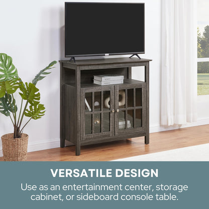 Convenience Concepts Big Sur Highboy TV Stand 36" - Modern Entertainment Center For TVs up to 40", Storage Cabinet for Dining, Living Room, & Entryway, Console Hall Table with Shelves, Weathered Gray