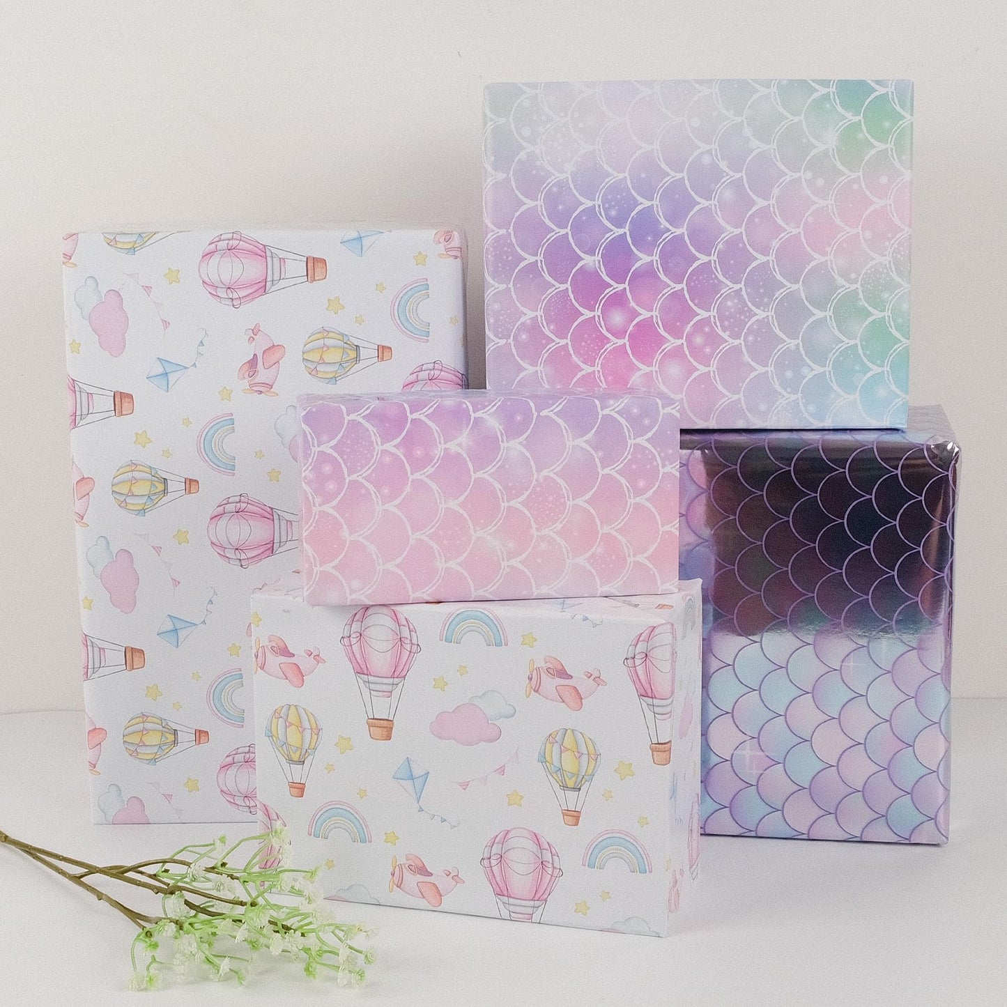 RayofSun Mermaid Scale Wrapping Paper for Girls Kids - 17 Inch x 32 Feet Mini Roll Under Sunlight Glittering Birthday Wrapping Paper Roll for All Occasions, Birthday, Baby Shower Wedding Present Wrap
