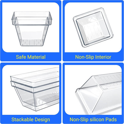YAN & HIN Set of 60 Stackable Non-Slip Acrylic Organizers, 4 Sizes for Makeup, Kitchen Drawer, Desk Storage