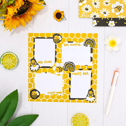 Whaline 24Pcs Bee Pattern Paper Pack 12 Designs Yellow Black Honeycomb Scrapbook Specialty Paper Double-Sided Collection Decorative Craft Papers for DIY Card Making Scrapbook Photo Album Decor