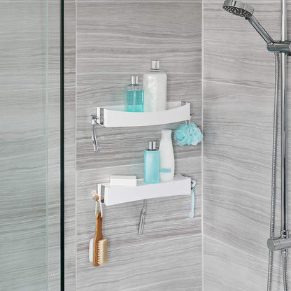 Better Living Clever Flip Shower Shelf, Wall Mounted Shower Caddy Organizer, 16.88" x 4" x 2.88", White, No Drilling