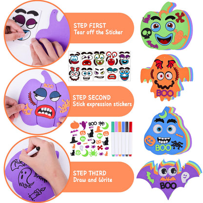 340PCS Halloween Foam Stickers Set, Halloween Crafts for Kids with Pumpkins Ghost Bat Spider Witch Hat DIY Craft Kit for Classroom Activities Party Favors Supplies