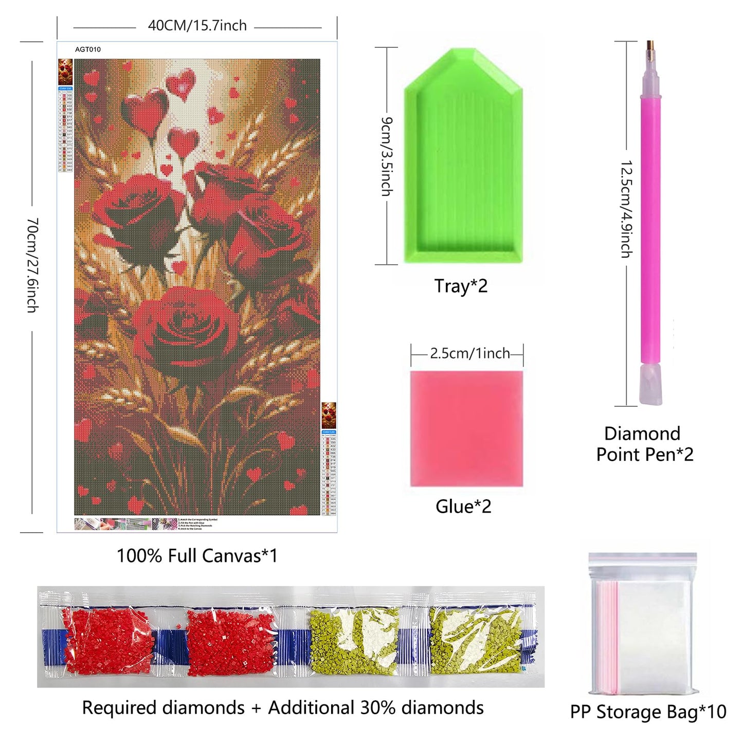 ARTGOTO Large Square Drill Diamond Art Painting Kits for Adults,15.7x27.5inch/40x70cm Flowers Rose B DIY Full Square Diamond Dots Large Size,Big Gem Art and Crafts for Home Wall Decor Gifts