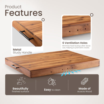 Stove Top Covers for Electric Stove with Handles 30”x22” (Outer) / 28.9”x20.8” (Inner) - Acacia Wood Noodle Board for Gas Stovetop - Stove Top Covers for Gas Burners, Sink Cutting Board (Acacia color)