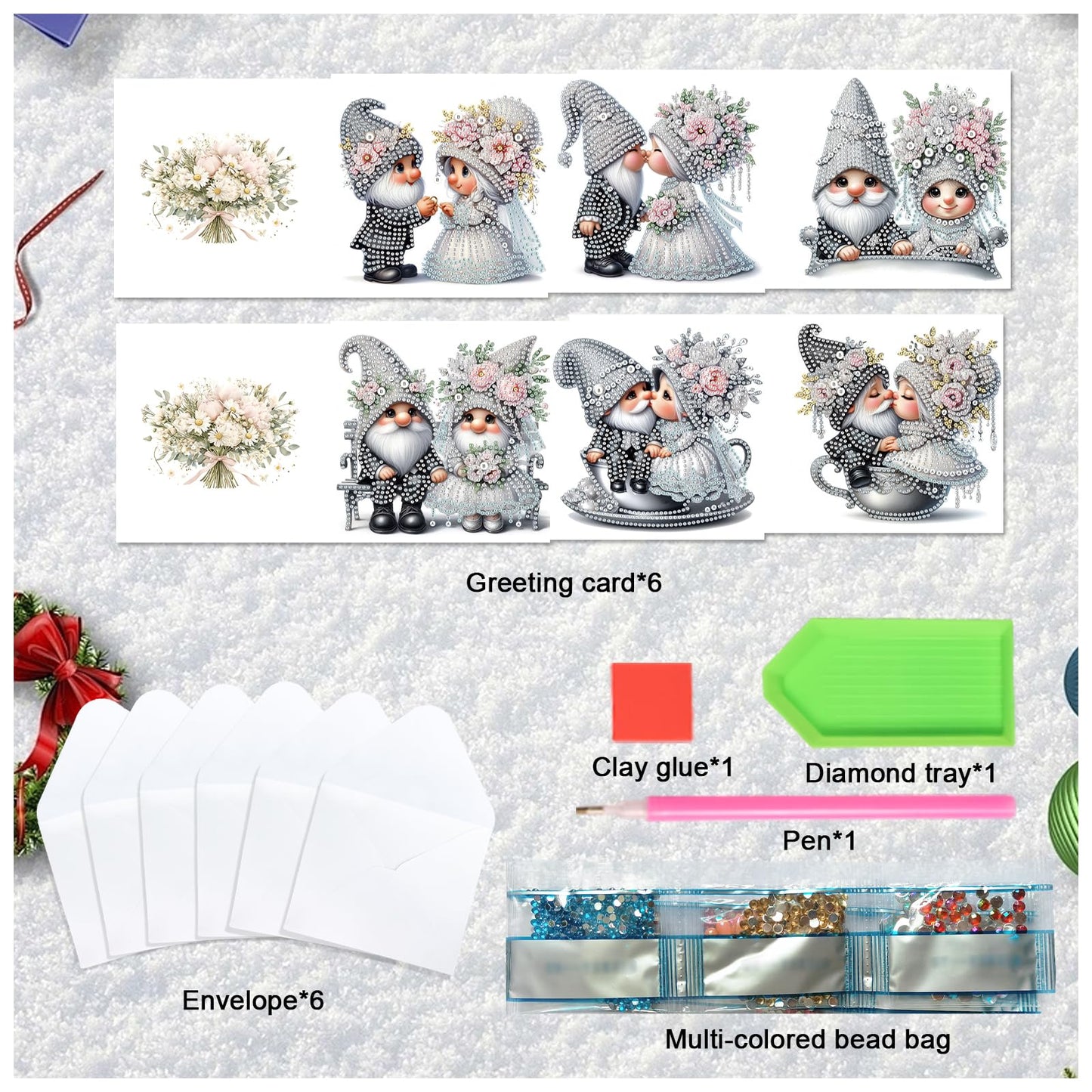 JZHYOAN 6Pcs Diamond Painting Cards for Marry Diamond Art Card with Envelopes Double -Person Wedding Greeting Cards Crystal Arts Craft Handmade Gem Art Gem Painting Mosaic Kit for Adults