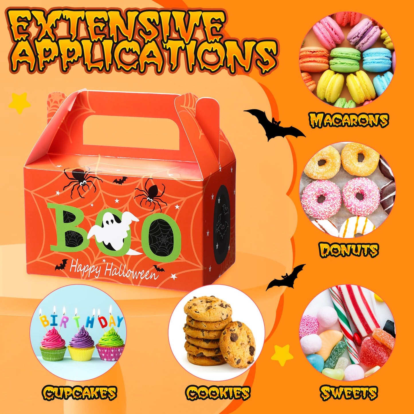 ReliThick 80 Pack Halloween Treat Box with Cellophane Bags Trick or Treat Goodie Cookie Candy Boxes for Treats Ghost Halloween Bag for Party