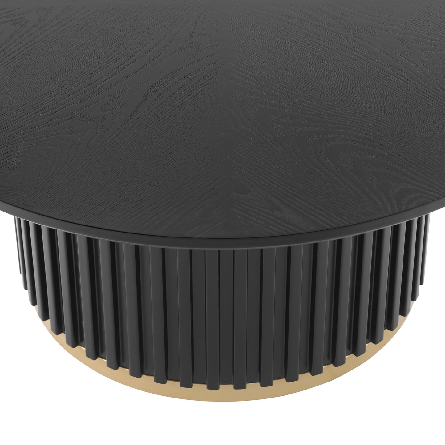 Christopher Knight Home Modern Round Coffee Table 33.46" Fluted Pedestal Base Sculptural Accent Table with Ash Veneer Top and Gold Metal Detail for Living Room Lounge and Minimalist Interiors, Black
