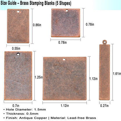 ROSENORTH Jewelry Stamping Kit – 30 Antique Copper Brass Blanks in 5 Shapes with Earring Hooks, Backs & Jump Rings for DIY Earrings & Necklaces (84 PCS)