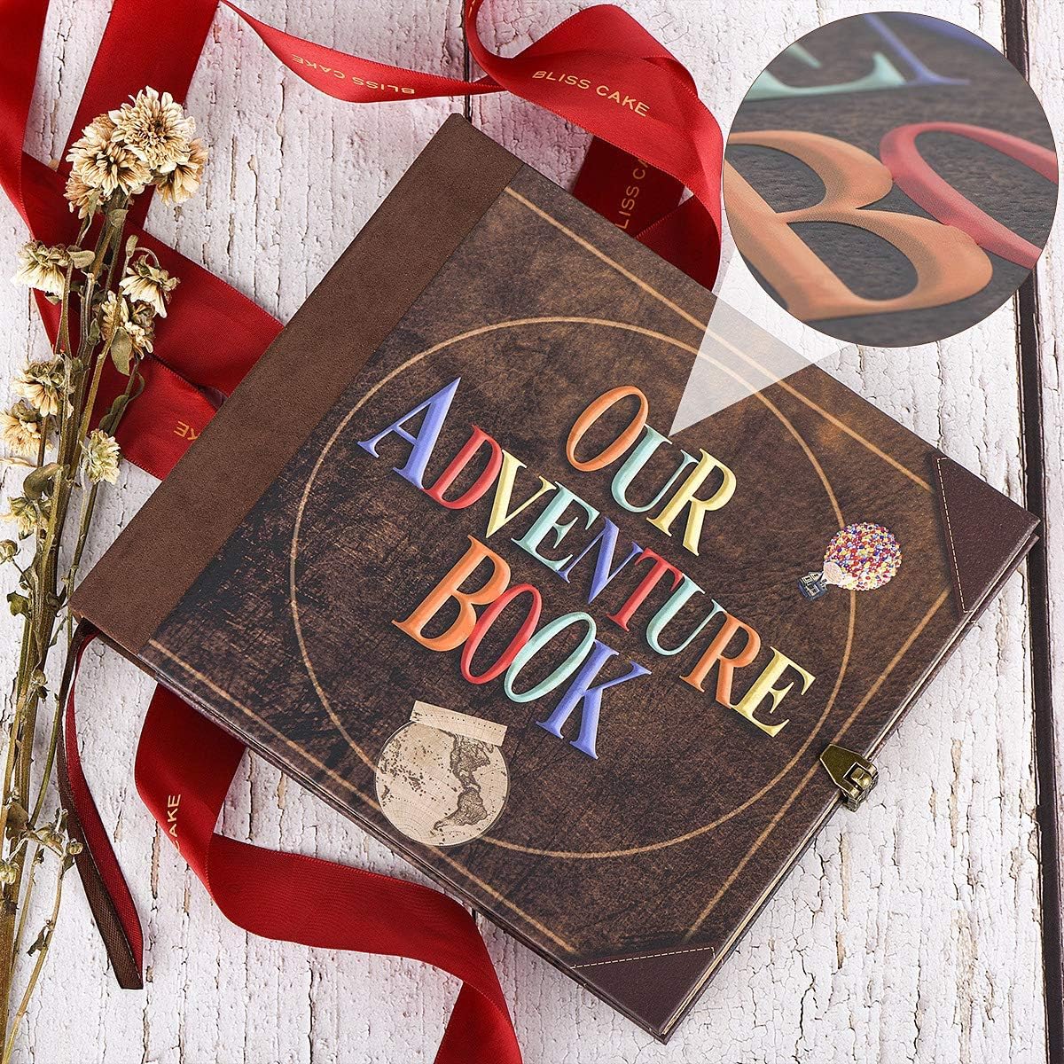 Our Adventure Book 146-Page DIY Handmade Scrapbook, Embossed Leather Cover - Ideal for Memories, Anniversary, Wedding, and Best Friend Gift - Inspired by the 'Up' Saga(Ball - Our Adventure Book)