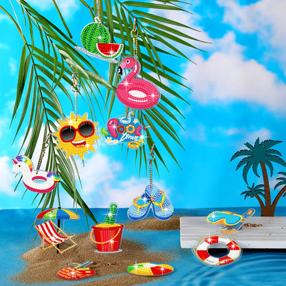 12 Pieces Summer Diamond Painting Keychain 5D DIY Diamond Painting Kit Summer Hanging Diamond Art Kits Diamond Art Summer Ornaments for Kids Summer Crafts Family Decor (Summer Style)