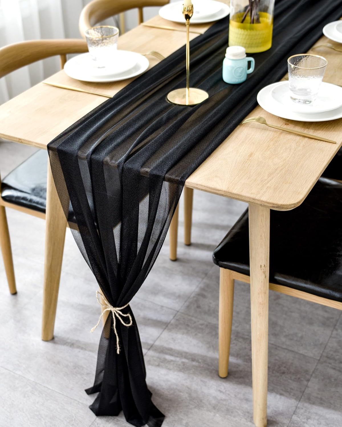 BOXAN Gorgeous Black Silky Sheer Table Runner, 30x120 Inch for Romantic Wedding Decor, Chic Bridal & Baby Shower