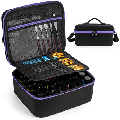 Chfine Acrylic Paint Organizer Holds 42 Bottles (2 fl oz), Craft Paint Organizer for Acrylic Painting with Foam Insert and Inner Storage Pocket, Ideal for Artists (Case Only)