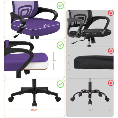 Yaheetech Office Chair Ergonomic Mesh Chair w/Lumbar Support Armrest Wheels Comfortable Racing Seat Adjustable Swivel Rolling Home Executive Mid Back Computer Chair for Adults, Purple