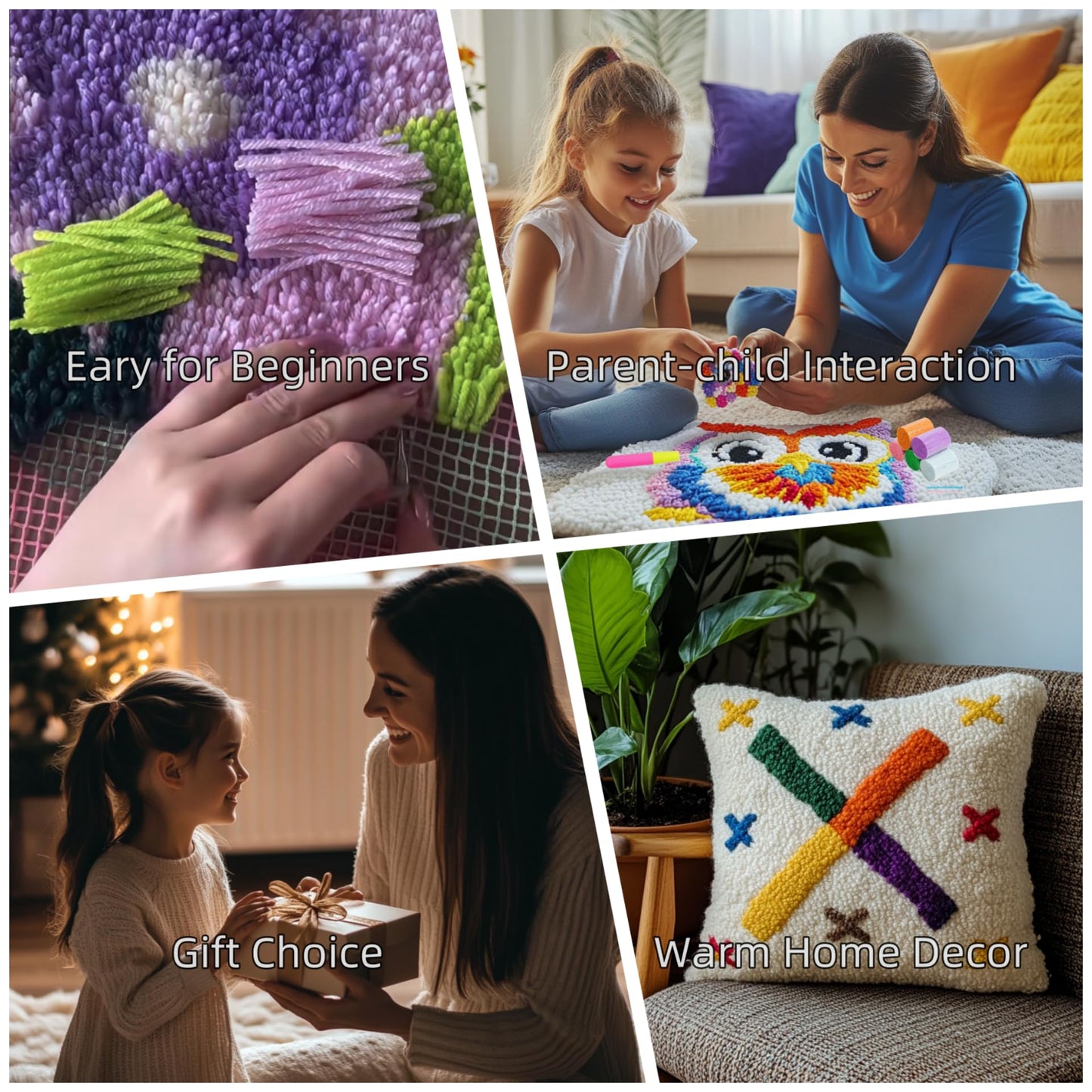 DIY Latch Hook Pillow Kits for Adults Yorkshire Terrier Dog in Flowers Printed Pillowcase Crochet Yarns Hooking Handmade Pillow Cover Cushion for Home Sofa Decoration 17x17inch-7