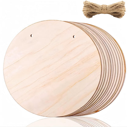 10 Pack Blank Unfinished Round Wood DIY Crafts Signs 2mm Basswood Sheets for Laser Cutting 12 Inch Wooden Door Hanger Sign DIY Painting Halloween