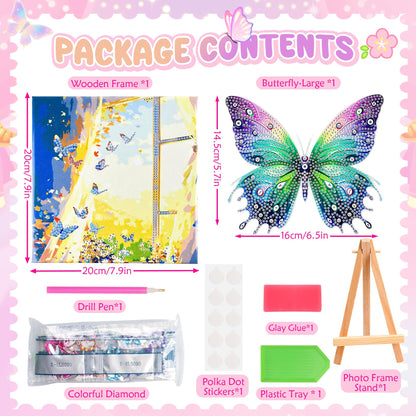 SJTYDX 5D Diamond Art Butterfly Kit with Frame, Sparkling Diamond Painting for Adults Beginners, DIY Gem Painting Craft with Easel, DIY Paint with Diamonds for Home Decor & Unique Gift, 7.8x7.8 Inc
