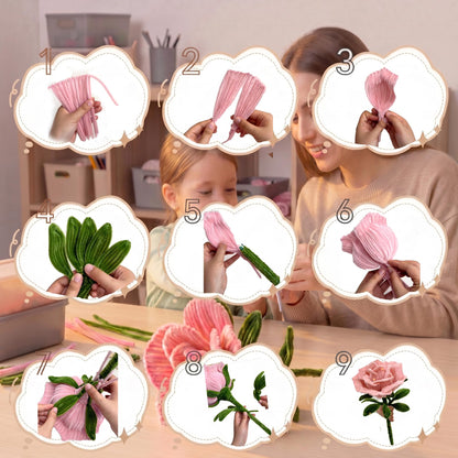 Pipe Cleaners Flower Kit - Pink Pipe Cleaners for Flower Making, DIY Craft Supplies for 22-Inch Pipe Cleaner Flowers, Includes 300 PCS Pipe Cleaners, Floral Wires, Glue Sticks & Instruction Manual