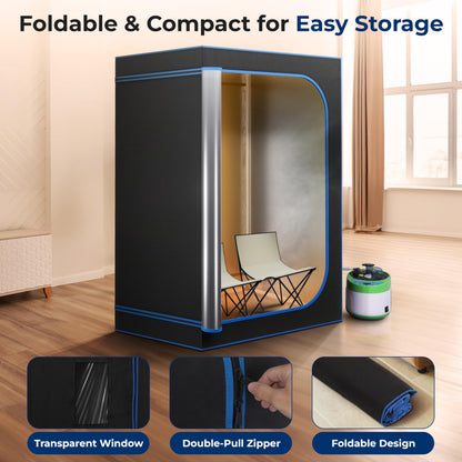 SereneLife Portable Sauna for Home, 2 Person Steam Tent with 4L Steamer 6' x 4', 2 Folding Chairs, Remote Control in-Home Spa