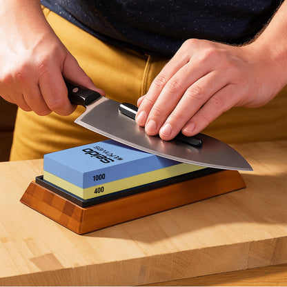 Seido Knives Professional Whetstone Set, Knife Sharpening Stone Kit Dual Grit Whetstone 400/1000 3000/8000 Knife Sharpener with Leather Strop