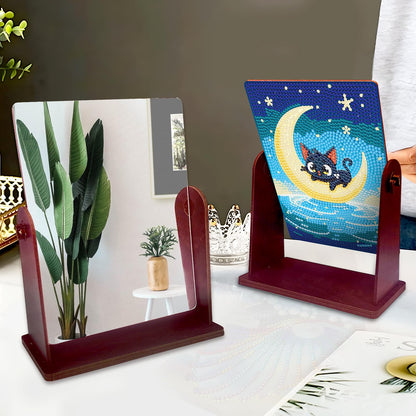 pigpigboss Black Cat Diamond Painting Rotate Mirror Kit, 5D DIY Crystal Drill Moon Cat Diamond Art Dots Makeup Mirror for Adult Beginner Home Office Desktop Decor