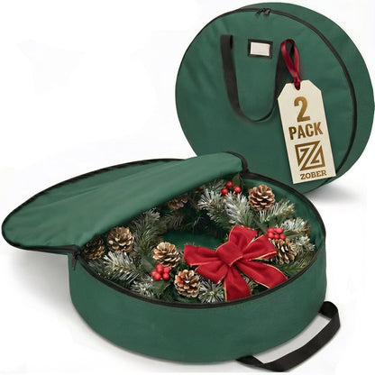 ZOBER Oxford Christmas Wreath Storage Container - 48 Inch Waterproof Bag with Dual Zippers & Durable Handles - Green