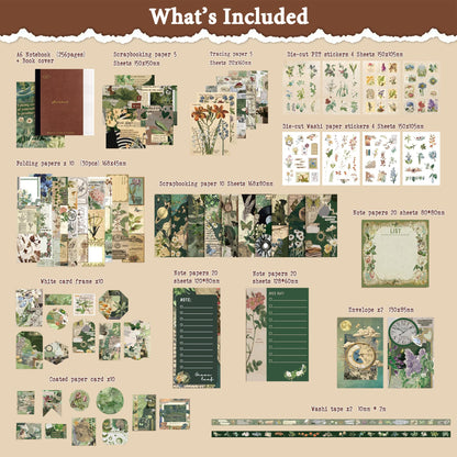 Diuhofart Vintage Scrapbooking Supplies Kit, 185pcs Junk Journal Kit with Scrapbook Paper Sticker Aesthetic Notebook Scrapbook Kit, Art Craft DIY Gift for Adult Women