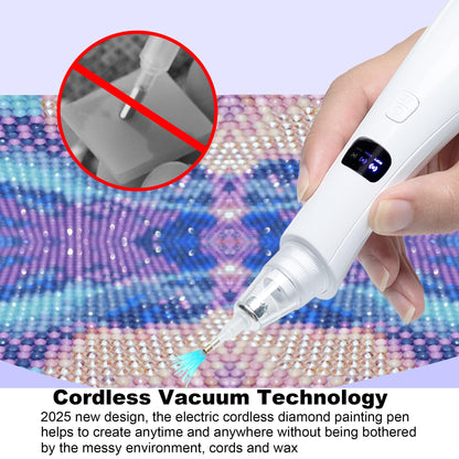 Cordless Electric Diamond Painting Pen Vacuum Diamond Art Pens No Wax Needed Diamond Painting Accessories Pen for DIY Art Beginners (White)