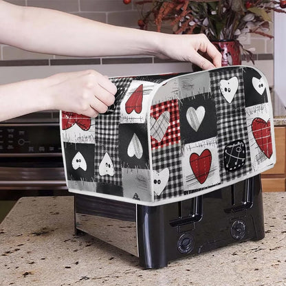 Bulopur Microwave Toaster Cover, Red Black White Love Heart Lattice, Quilted Dust Protection for Standard Toasters