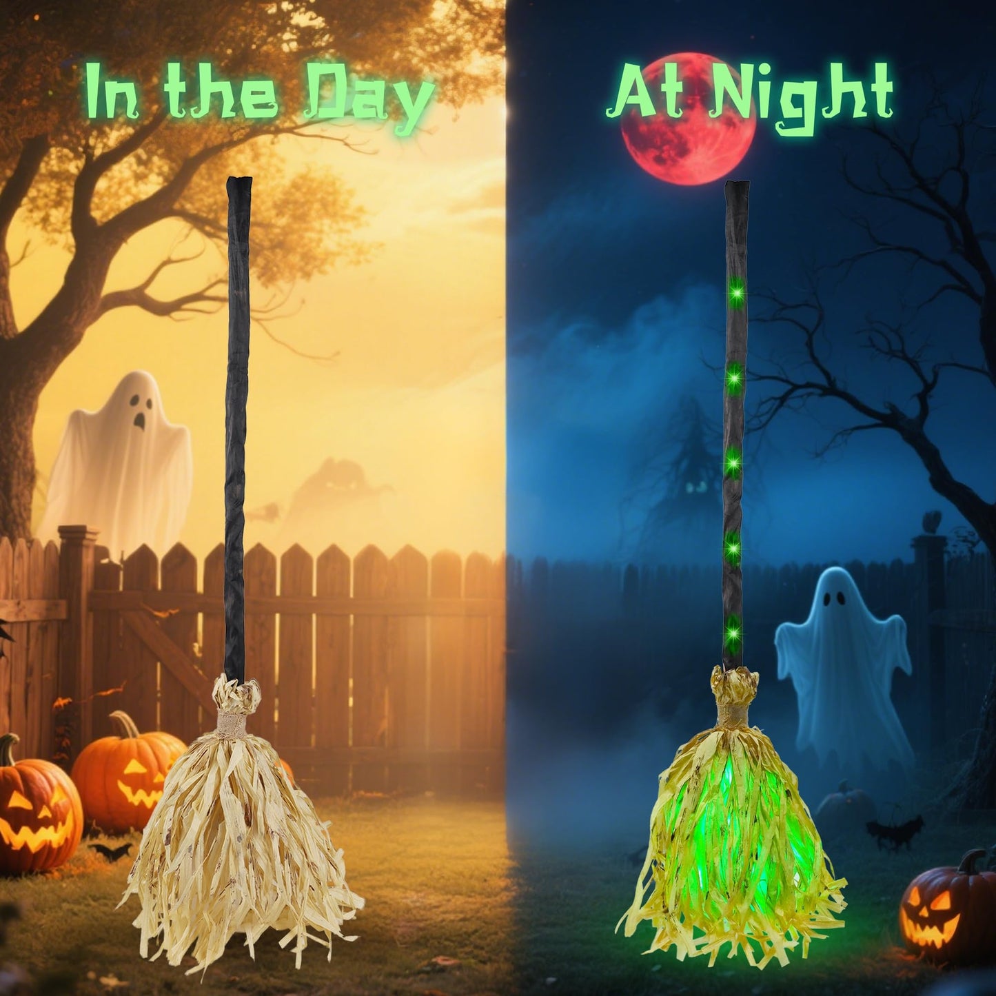 DR.DUDU 35" Animated Witches Broom Halloween Decor Magic Witch Broomstick