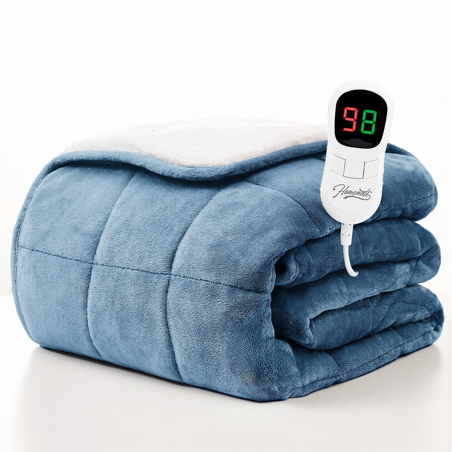 Homemate Heated Blanket Electric Throw - 50"x60" Heating Blanket Throw 1/2/4/6/8 Hours Auto-Off 10 Heat Level Over-Heat Protection Flannel Sherpa ETL Certification