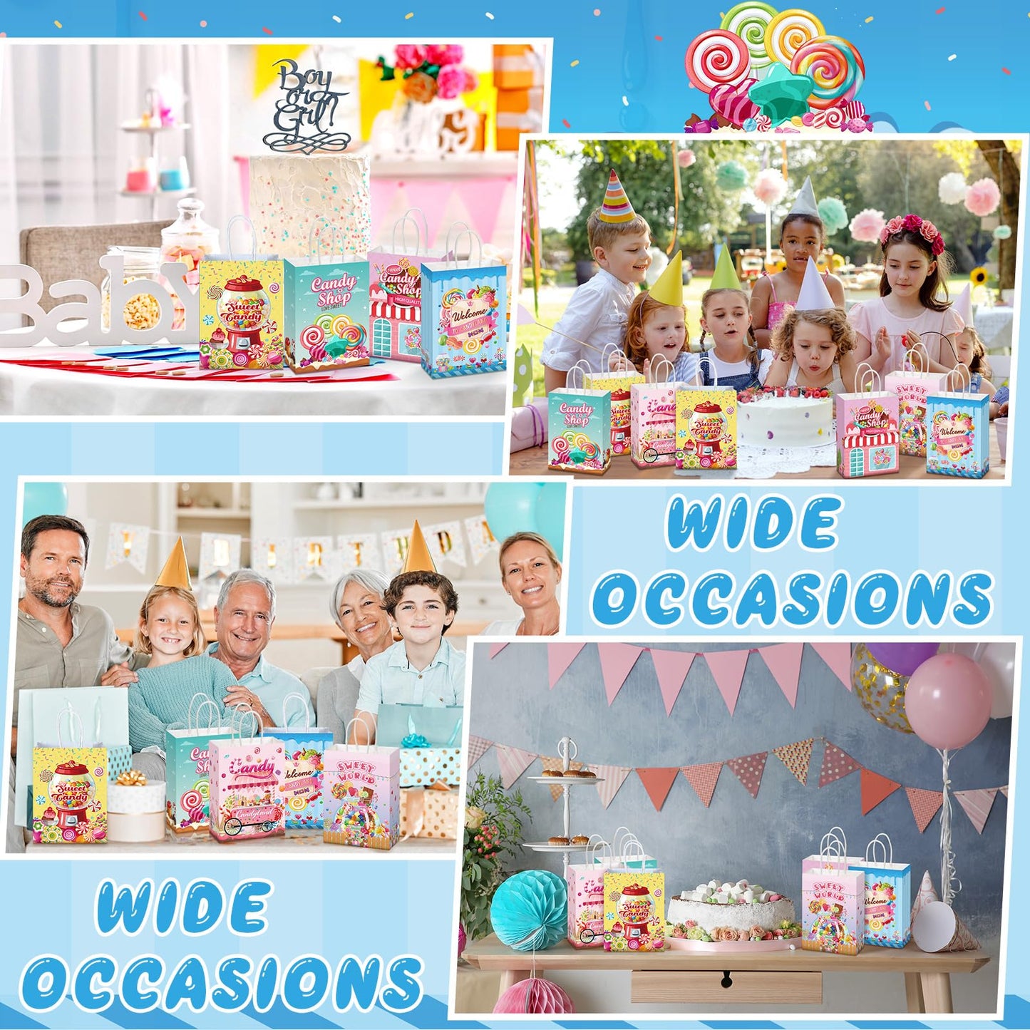 Sinload 48 Pcs Candy Sweet Goodie Bags with Handles Candy Land Gift Bags Lollipop Party Favors Sweet Shop Theme Paper Treat Boxes for Classroom Prizes Supplies Birthday Halloween Baby Shower Decor