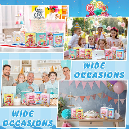 Sinload 48 Pcs Candy Sweet Goodie Bags with Handles Candy Land Gift Bags Lollipop Party Favors Sweet Shop Theme Paper Treat Boxes for Classroom Prizes Supplies Birthday Halloween Baby Shower Decor