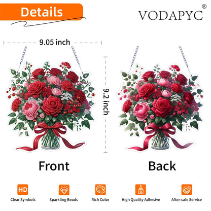 VODAPYC Mother's/Valentine's Day Rose Diamond Art Hanging Kits for Adults, DIY Acrylic Double Sided Special Shaped Diamonds Art Window Pendant Ornament(Red Rose Flower)