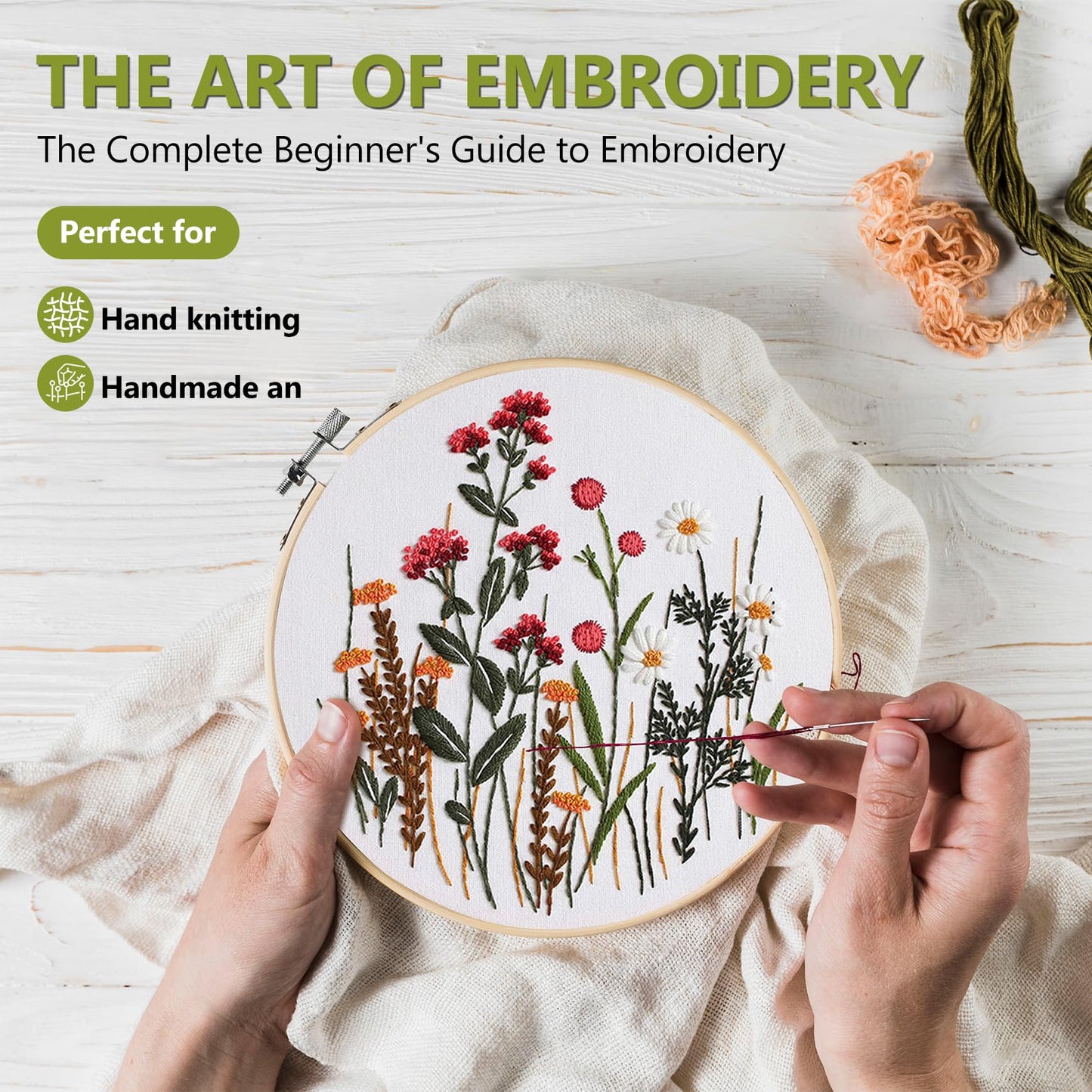 Santune 3 Pack Embroidery Kit for Beginners, Needlepoint Cross Stitch Kits for Adults,Needle Point Sets with Stamped Wild Flower Pattern Stitch Video Tutorial