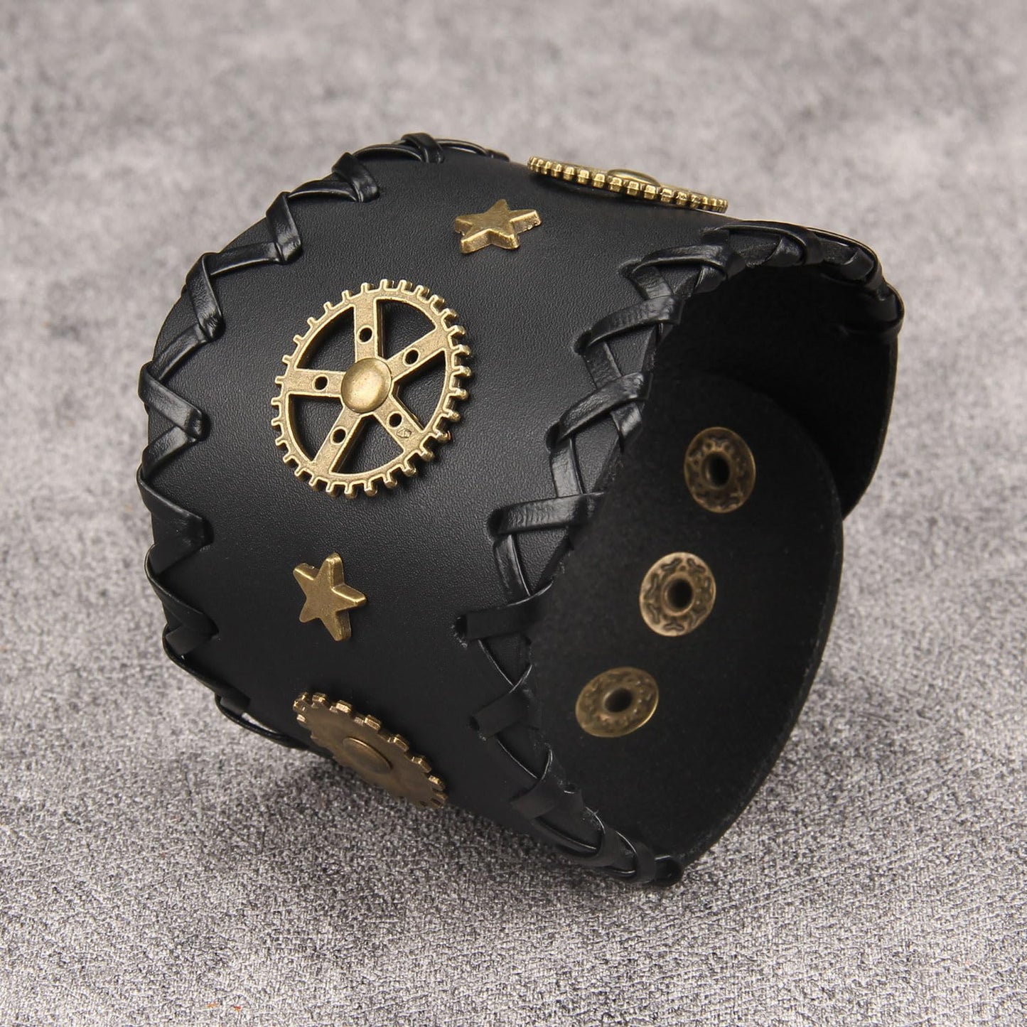 GelConnie Mens Bracelets Leather Cuff Steampunk Alloy Gear Leather Wristbands for Men Women Bracelets Cuff Bangle Jewelry