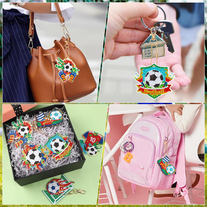 JSRQT 5D DIY Football Diamond Art Painting Keyrings Kit, Double-Sided Diamond Pasted Painting Keychians for Adult Kids, Rhinestone Mosaic Craft Painting Pendant for Handbag Backpack Party Decoration